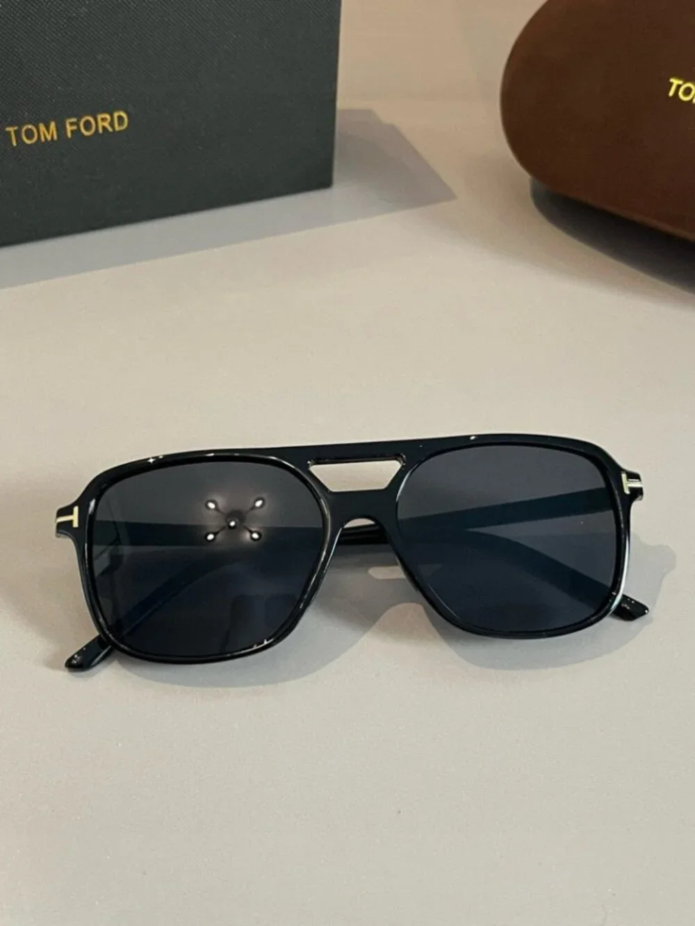 TOM FORD Black-Frame Gold Y Sunglasses